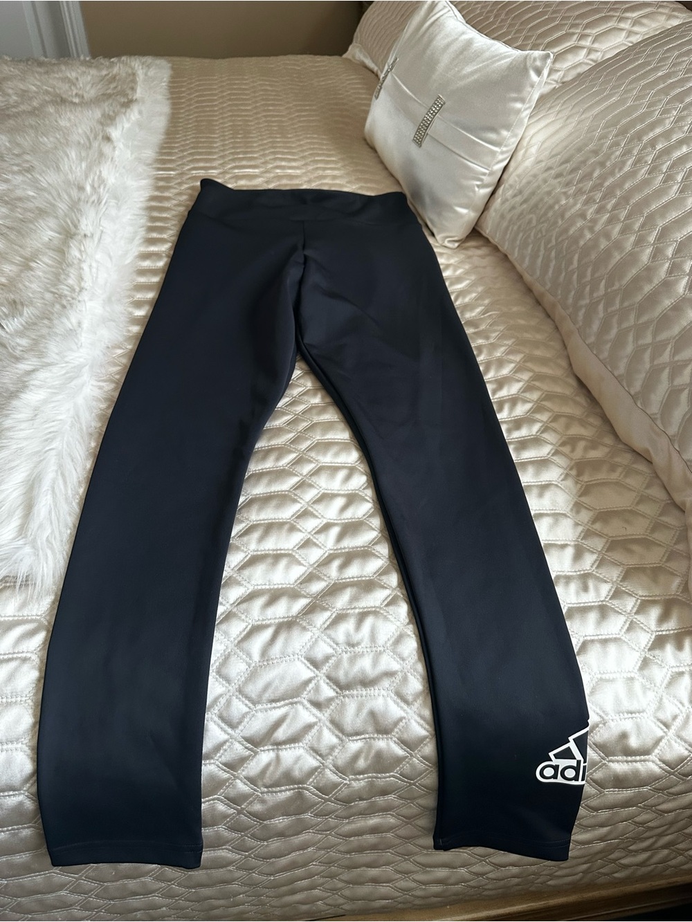 adidas Black Athletic Leggings with White Logo